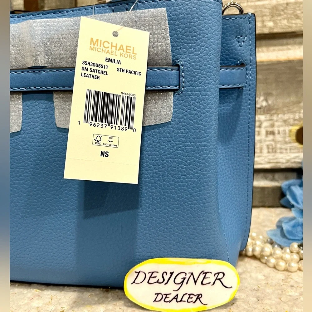 MICHAEL KORS Emilia Small Leather Satchel Crossbody NWT South Pacific Blue - Picture 4 of 10